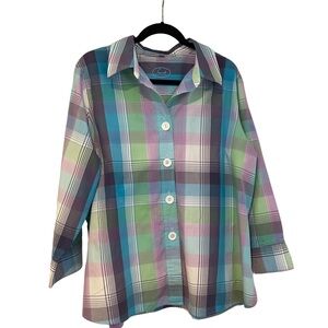 FOXCROFT PLUS 18W SHAPED FIT 3/4 SLEEVE W/ TURN UP CUFFS BUTTON FRONT BLOUSE